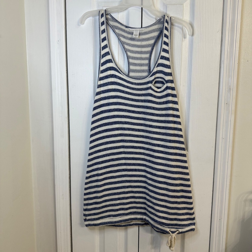 ✨Victoria's Secret Striped Tank Top Racerback Drawstring Blue White M Coverup